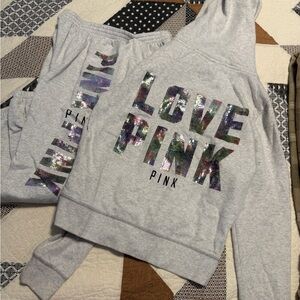 LIMITED EDITION Victoria's Secret Love Pink Bling Sequin Hoodie & Skinny Pant